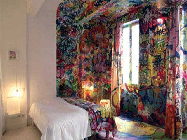 Graffiti artist designs hotel bedroom