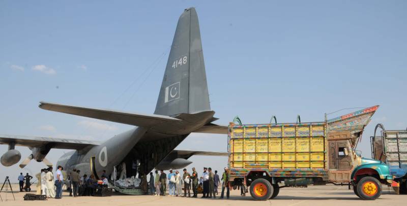 PAF C-130 carrying edibles lands at Talhar