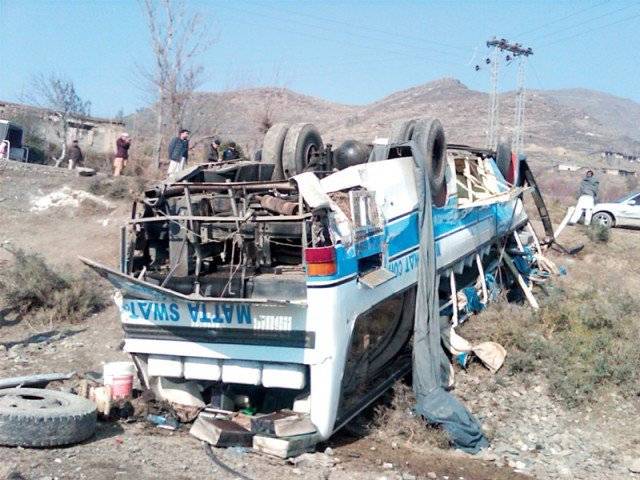 Two dead, 7 injured as passenger bus overturns in Jhang