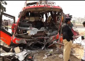 Four people killed as passenger coach flips in Thatta