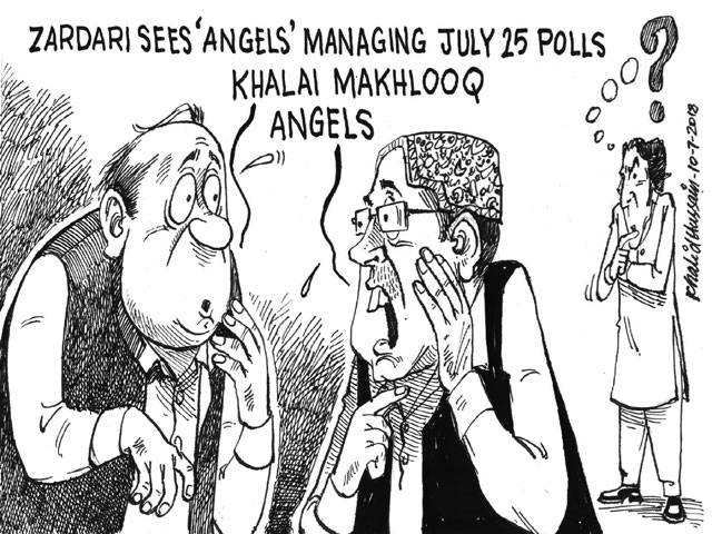 ZARDARI SEES 'ANGELS' MANAGING JULY 25 POLLS KHALAI MAKHLOOQ ANGELS