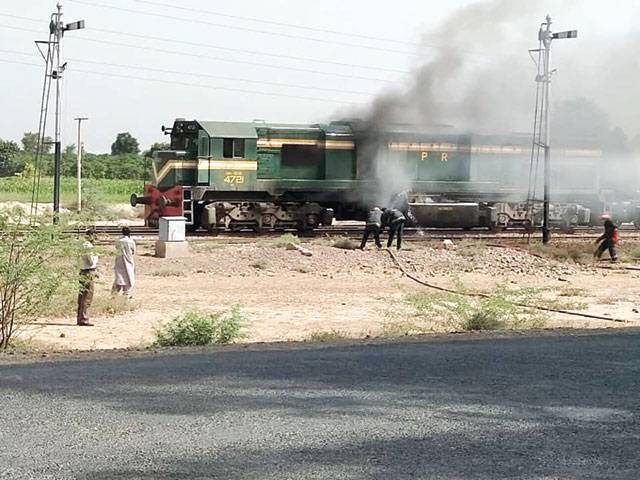 Engine of train carrying diesel catches fire