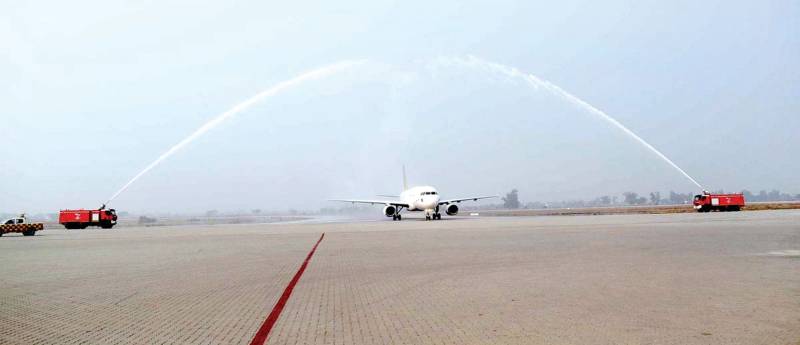 First aircraft of AirSial lands at Sialkot Airport