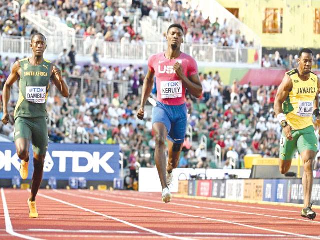 Kerley sprint double dream over, Lyles marches on