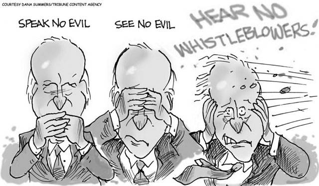 SPEAK NO EVIL SEE NO EVIL HEAR NO WHISTLE BLOWERS!